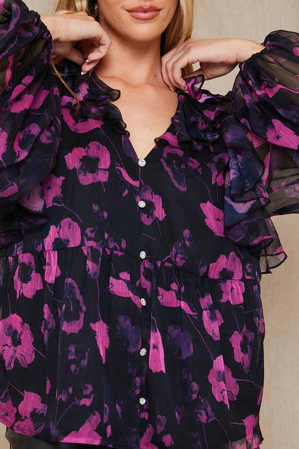 In The Style In The Style Ruffle Puff Sleeve Blouse Pink