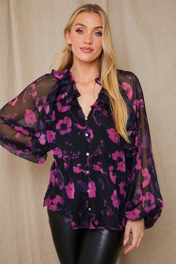 in the style In The Style Ruffle Puff Sleeve Blouse Pink