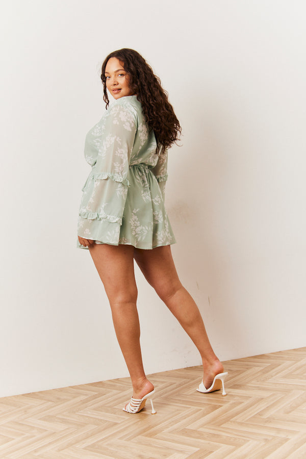 In The Style In The Style Sage Floral Print Floaty Playsuit Sage