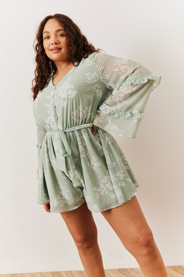 in the style In The Style Sage Floral Print Floaty Playsuit Sage