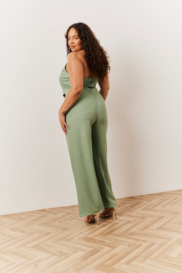 In The Style In The Style Sage Tailored Halterneck Waistcoat Wide Leg Jumpsuit Sage
