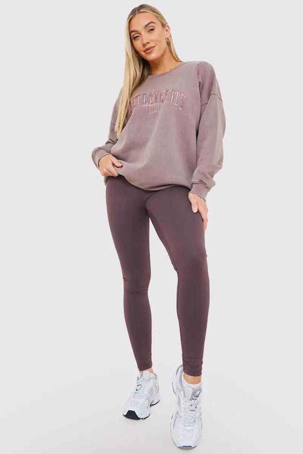 In The Style In The Style Salt Lake City' Acid Wash Slogan Sweater Mauve