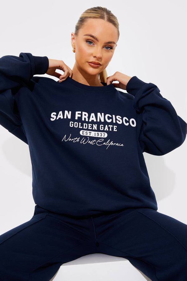 in the style In the Style San Francisco Embroidered Sweatshirt Navy