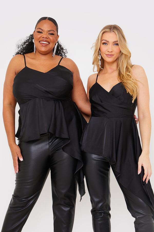 In The Style In The Style Satin Asymmetric Cami Top Black