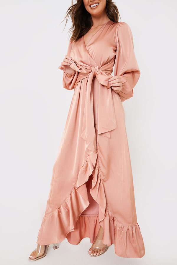 In The Style In The Style Satin Balloon Sleeve Maxi Dress Pink