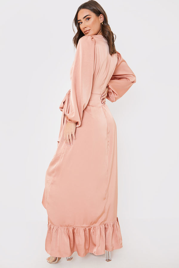 In The Style In The Style Satin Balloon Sleeve Maxi Dress Pink