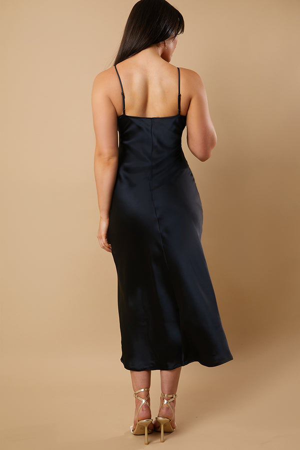 In The Style In The Style Satin Bias Cut Cami Maxi Dress Black