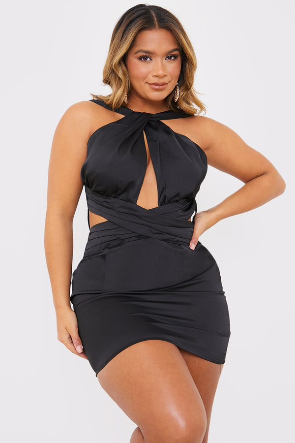 In The Style In The Style Satin Cut Out Detail Mini Dress Black