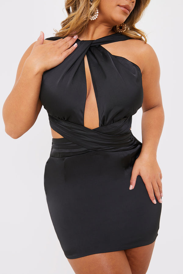 In The Style In The Style Satin Cut Out Detail Mini Dress Black
