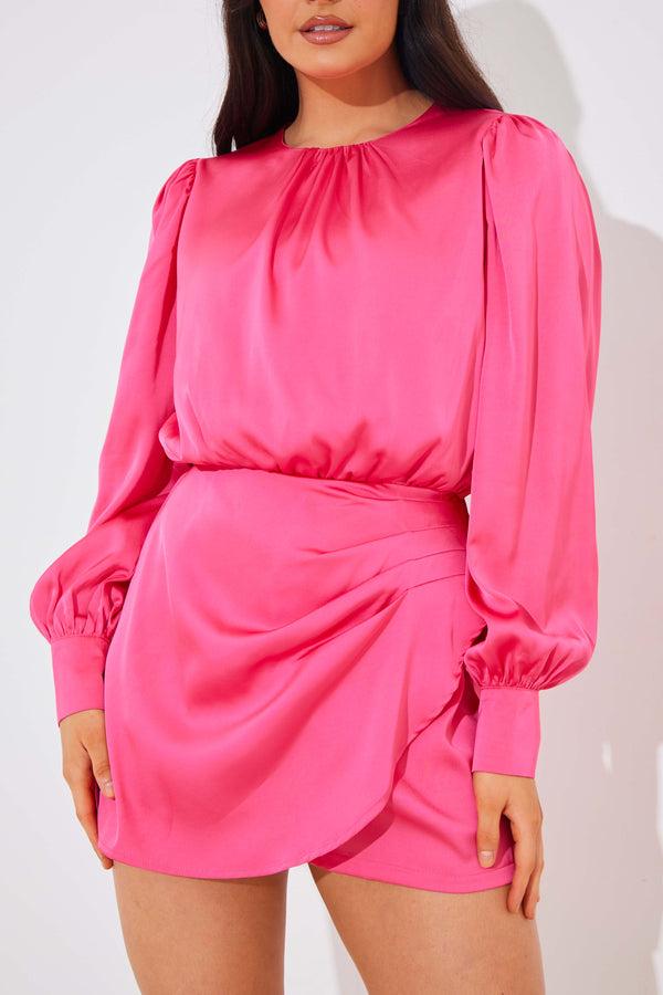 In The Style In The Style Satin Drape Skort Detail Playsuit Pink