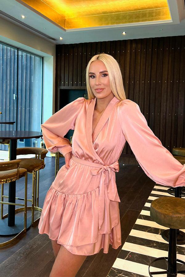 In The Style In The Style Satin Frill Hem Mini Dress Pink