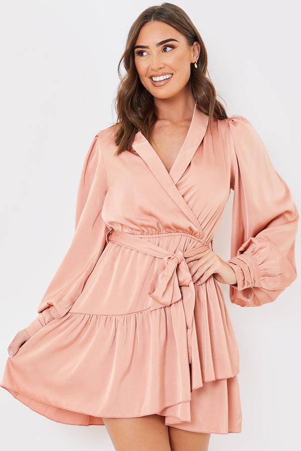 In The Style In The Style Satin Frill Hem Mini Dress Pink