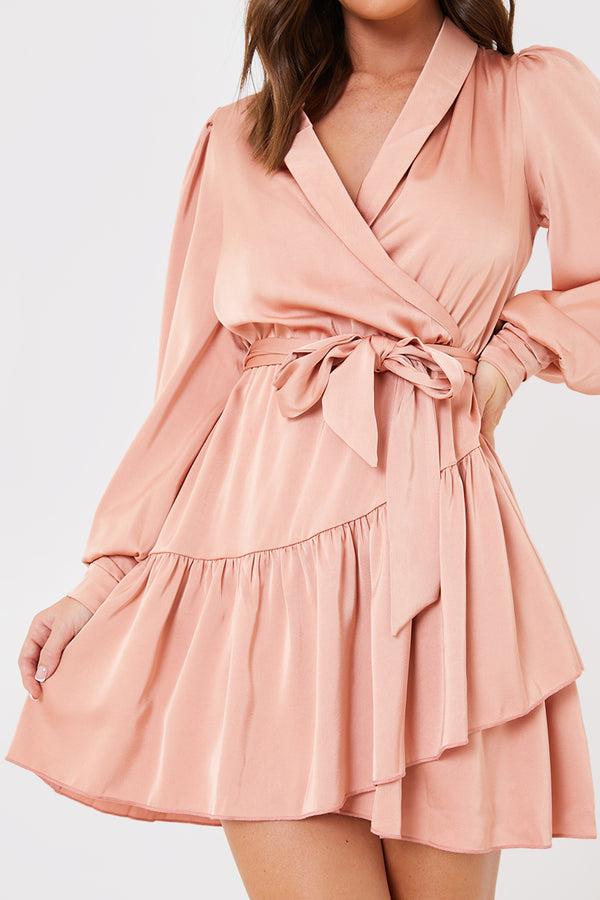 In The Style In The Style Satin Frill Hem Mini Dress Pink
