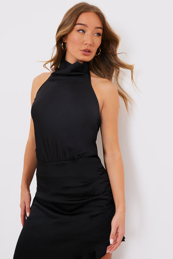 in the style In the Style Satin High Neck Bodysuit Black