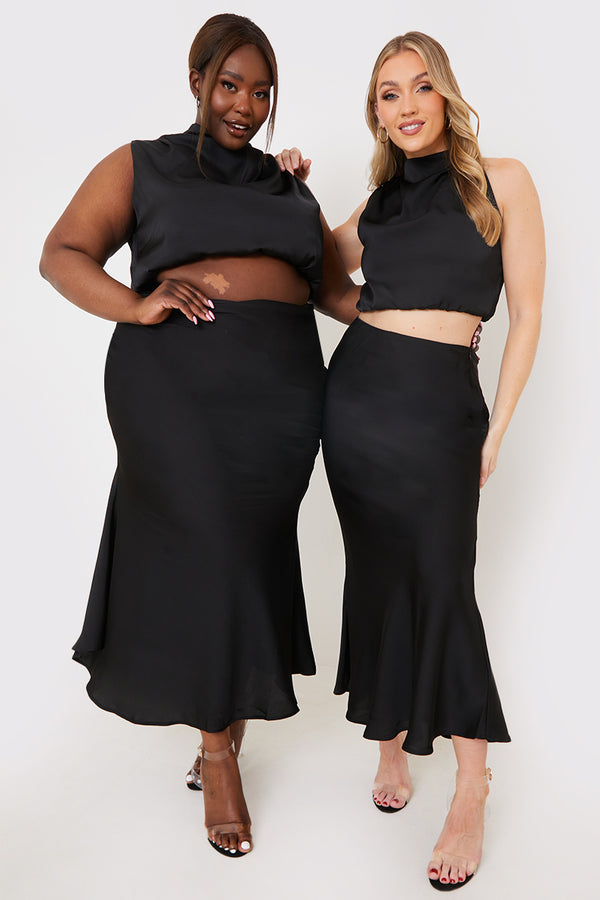 in the style In the Style Satin Maxi Co Ord Skirt Black