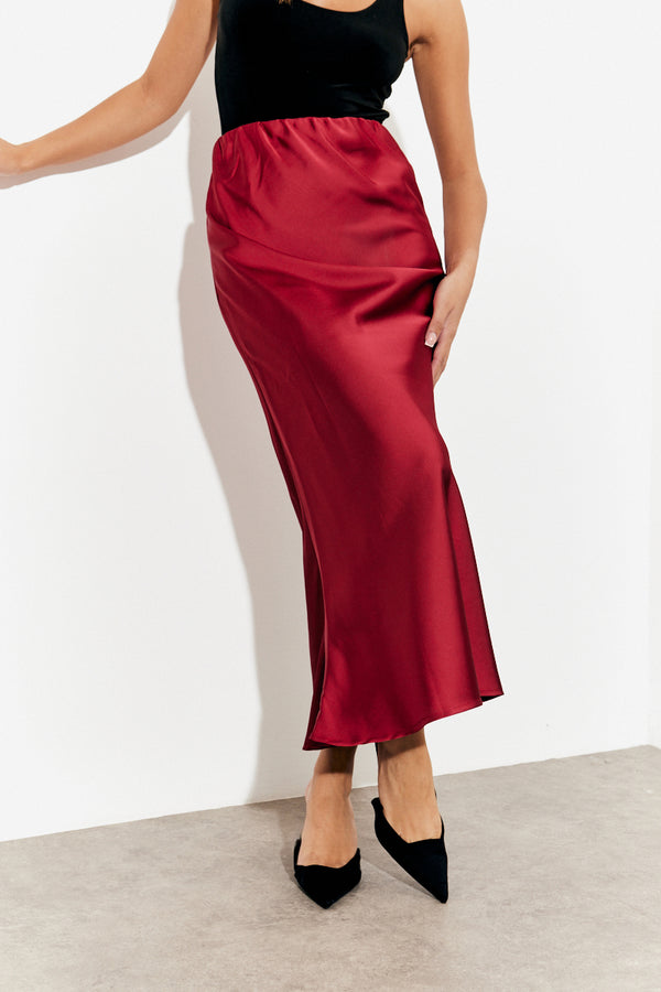 In The Style In The Style Satin Midaxi Skirt Burgundy