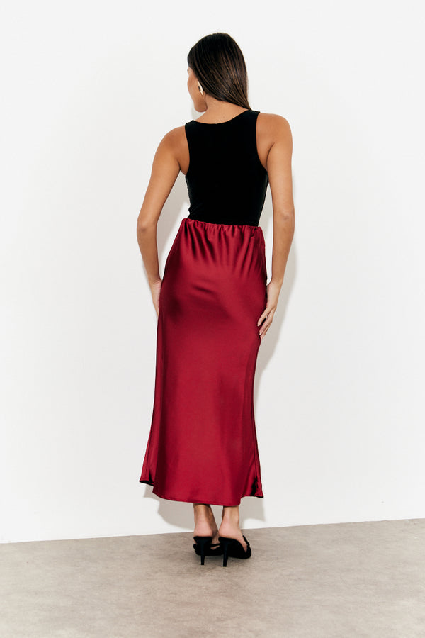 In The Style In The Style Satin Midaxi Skirt Burgundy