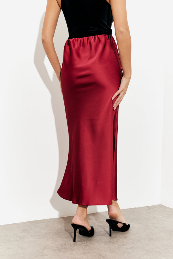 In The Style In The Style Satin Midaxi Skirt Burgundy