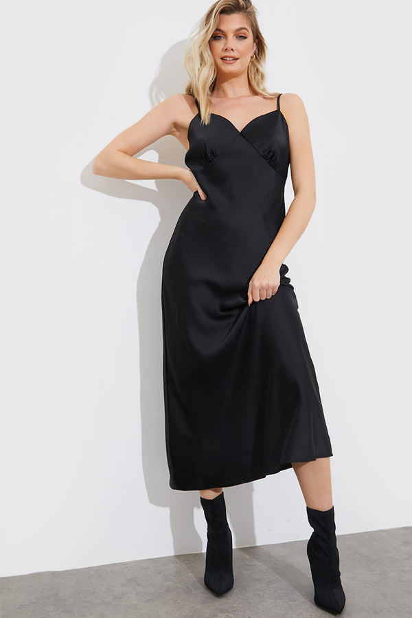 In The Style In The Style Satin Plunge Midaxi Dress Black
