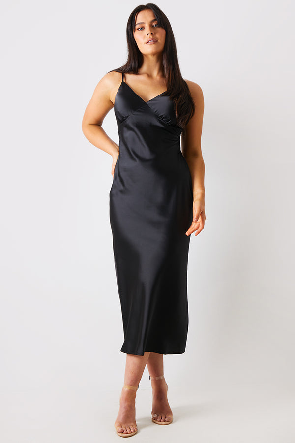 in the style In the Style Satin Plunge Midaxi Dress Black