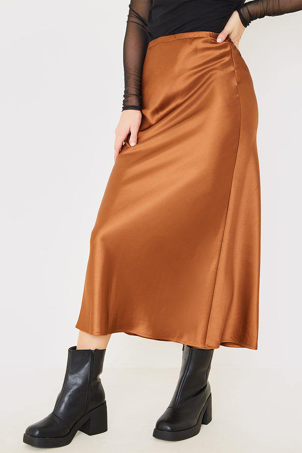 In The Style In The Style Satin Slip Midaxi Skirt Chocolate
