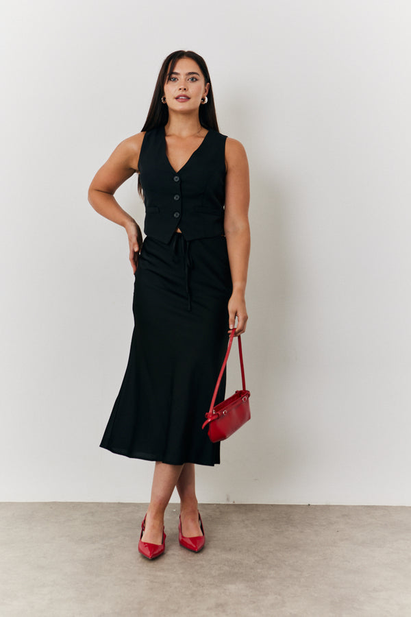 in the style In the Style Satin Tie Waist Slip Skirt Black