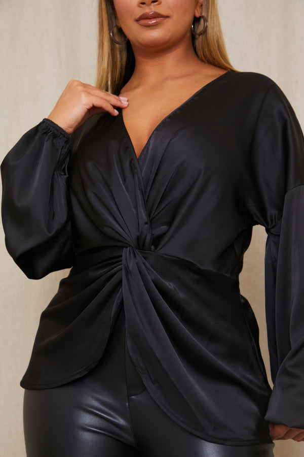 In The Style In The Style Satin Twist Front Top Black