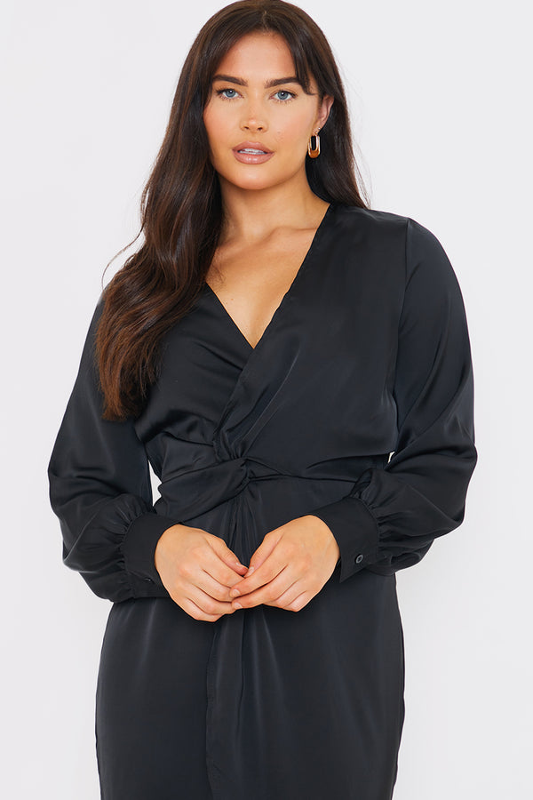 In The Style In The Style Satin Twist Waist Midi Dress Black