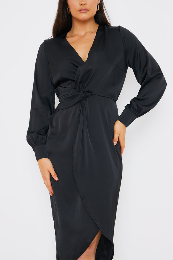 In The Style In The Style Satin Twist Waist Midi Dress Black