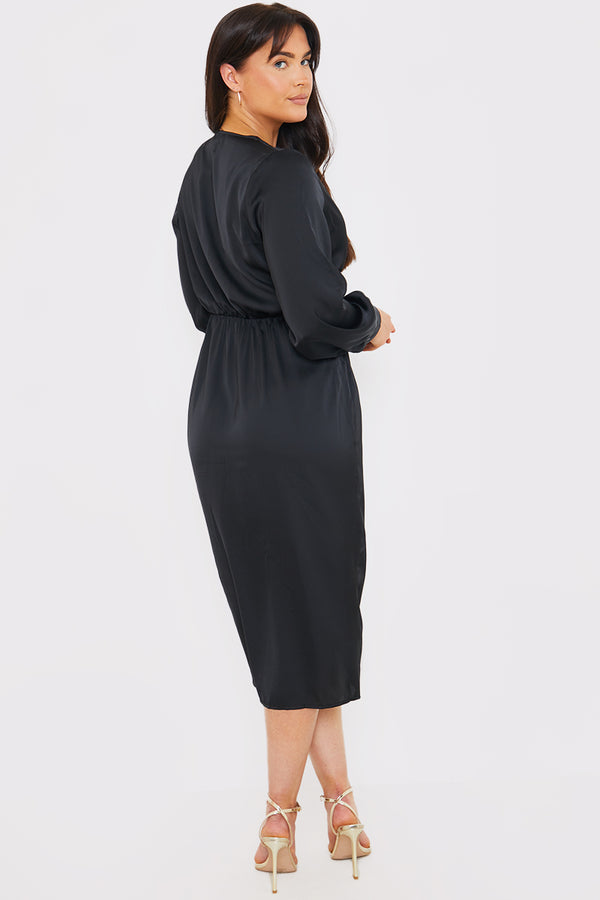 In The Style In The Style Satin Twist Waist Midi Dress Black
