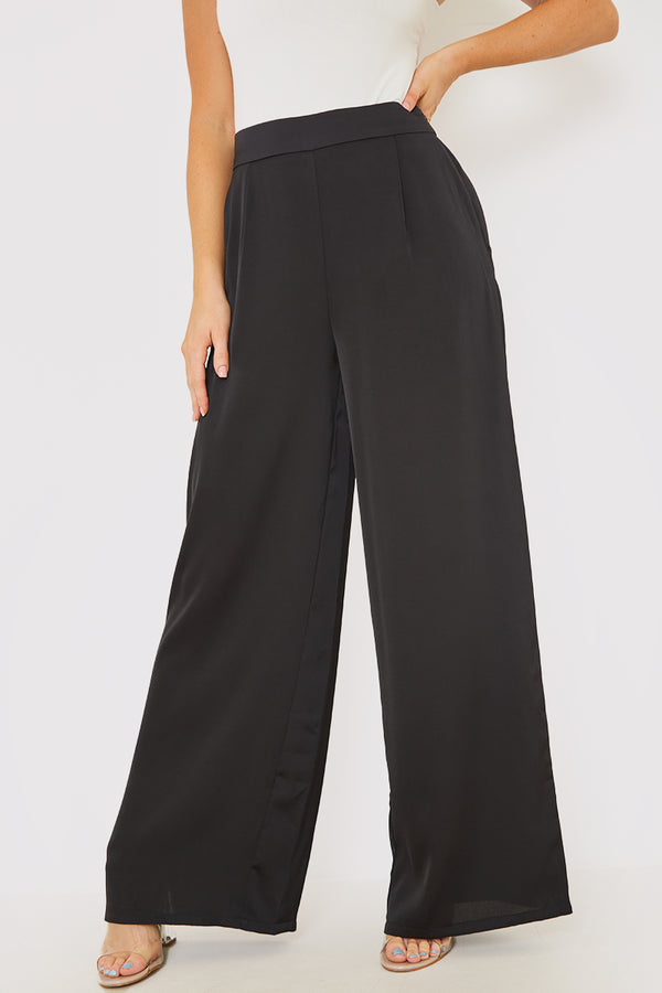In The Style In The Style Satin Wide Leg Trousers Black