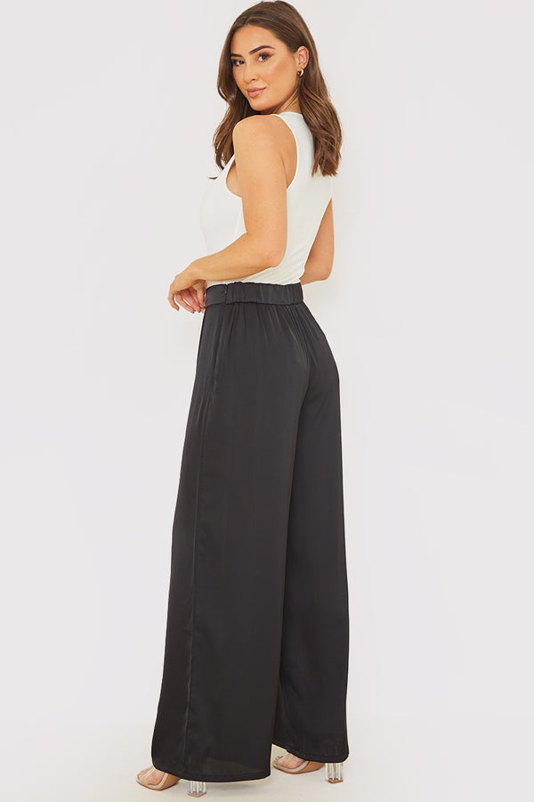 In The Style In The Style Satin Wide Leg Trousers Black