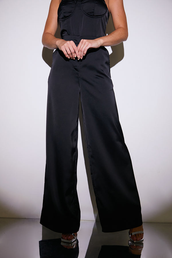 In The Style In The Style Satin Wide Leg Trousers Black