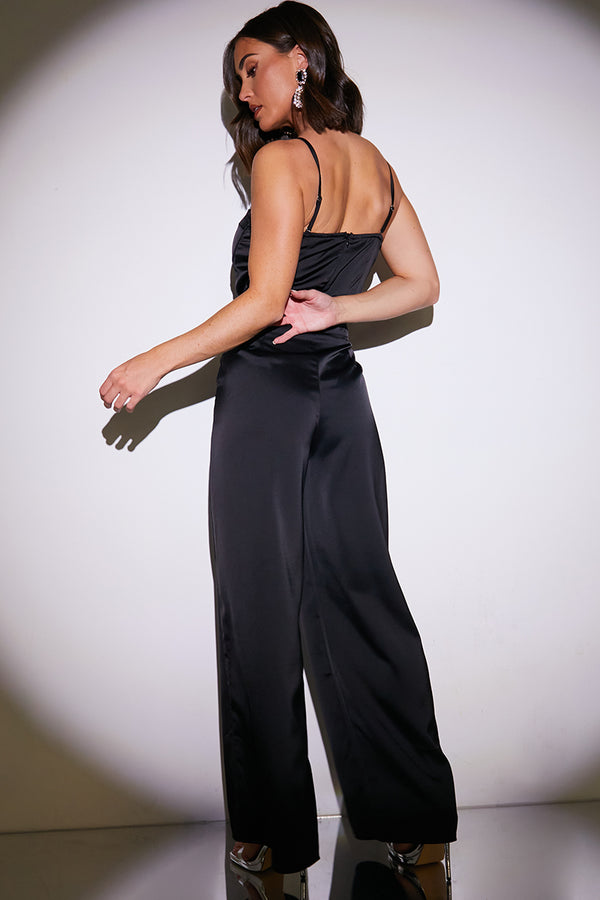 In The Style In The Style Satin Wide Leg Trousers Black