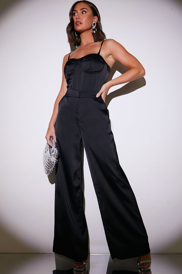 in the style In the Style Satin Wide Leg Trousers Black