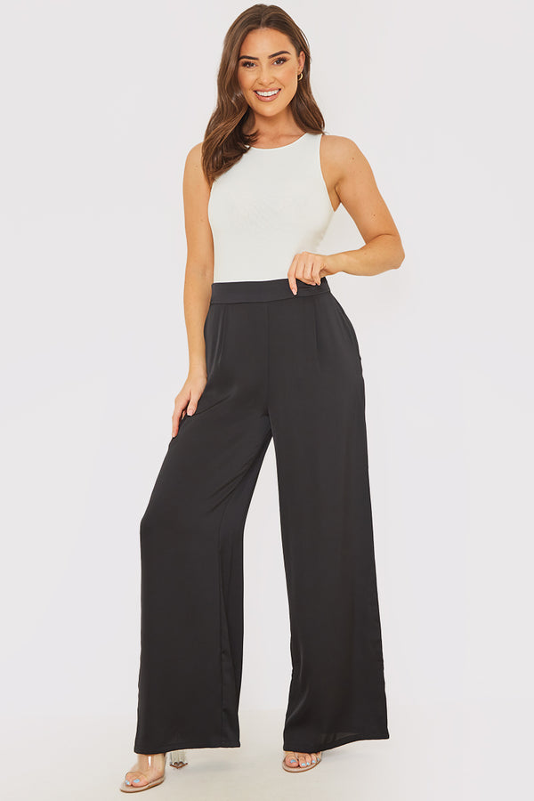 in the style In the Style Satin Wide Leg Trousers Black