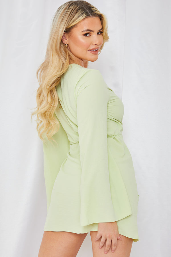 In The Style In The Style Satin Wrap Front Dress Lime