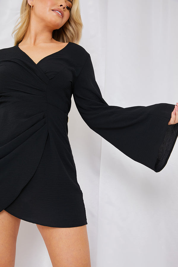 In The Style In The Style Satin Wrap Front Mini Dress Black