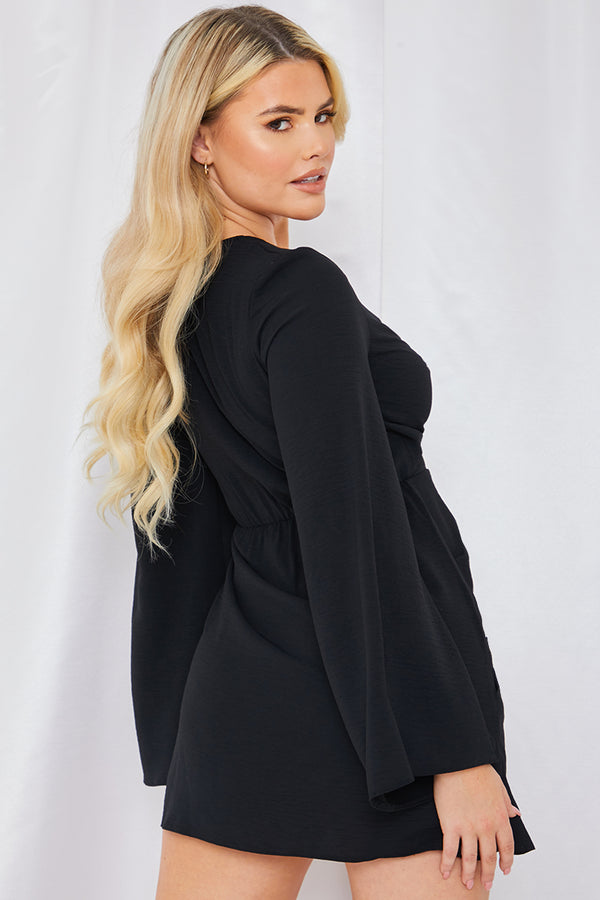 In The Style In The Style Satin Wrap Front Mini Dress Black