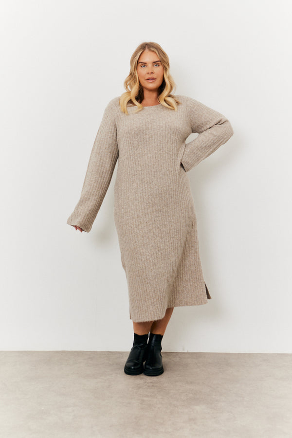 in the style In the Style Scoop Neck Knit Midi Dress Mocha