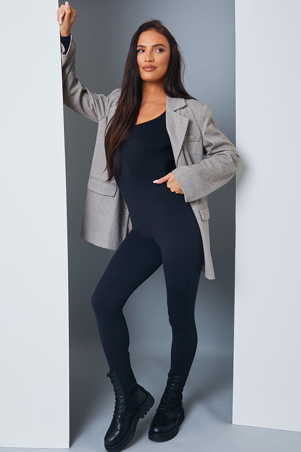In The Style In The Style Scoop Neck Long Sleeve Unitard Black