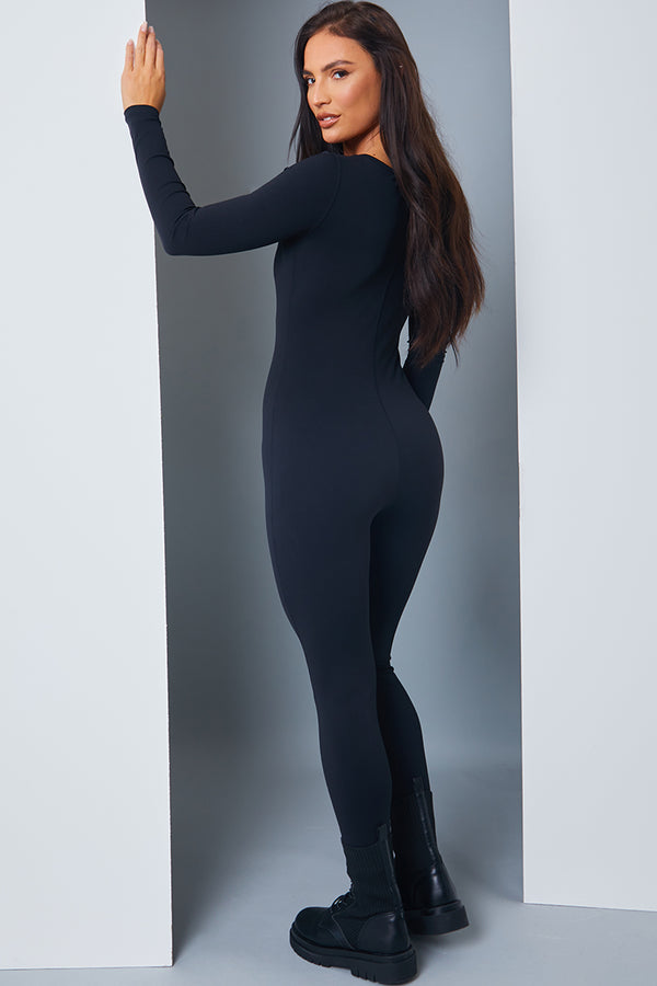 In The Style In The Style Scoop Neck Long Sleeve Unitard Black
