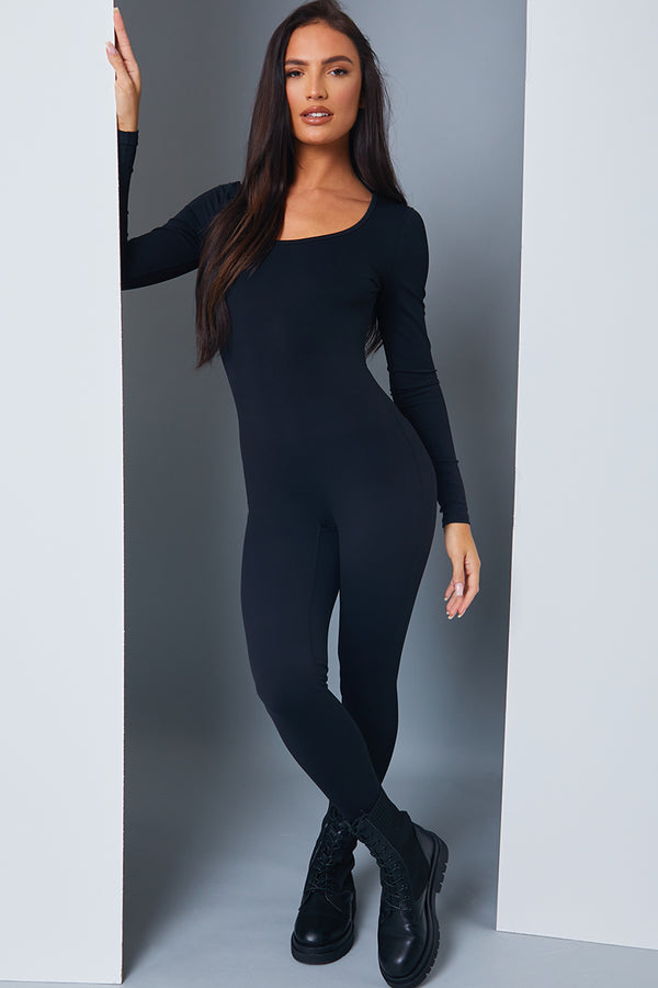in the style In the Style Scoop Neck Long Sleeve Unitard Black