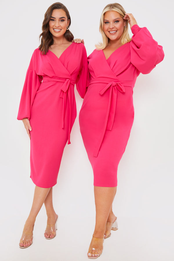 In The Style In The Style Scuba Bardot Belted Dress Pink