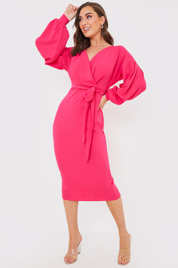 in the style In the Style Scuba Bardot Belted Dress Pink