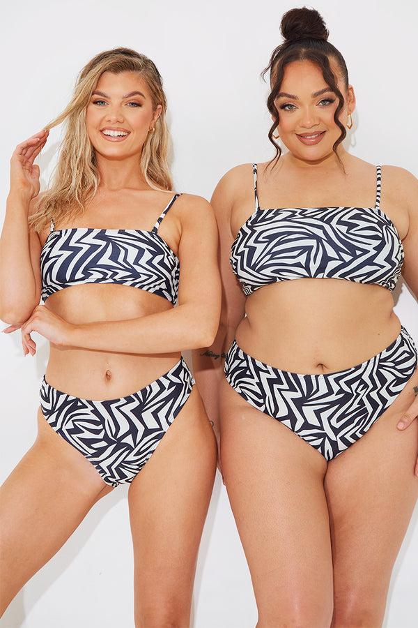 in the style In The Style Sculpt and Control Abstract Print Bandeau Bikini Top Monochrome