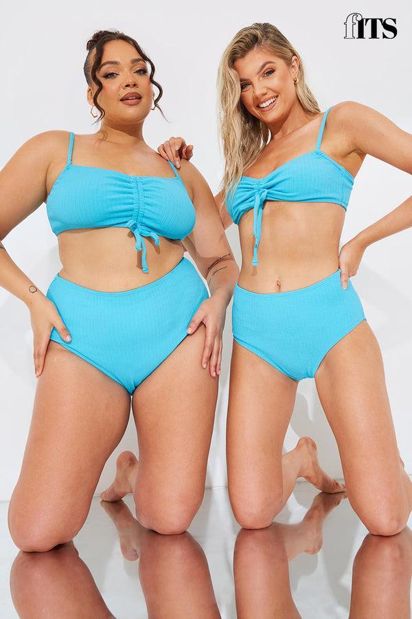 in the style In The Style Sculpt and Control Crinkle Ruched Front Bikini Top Blue