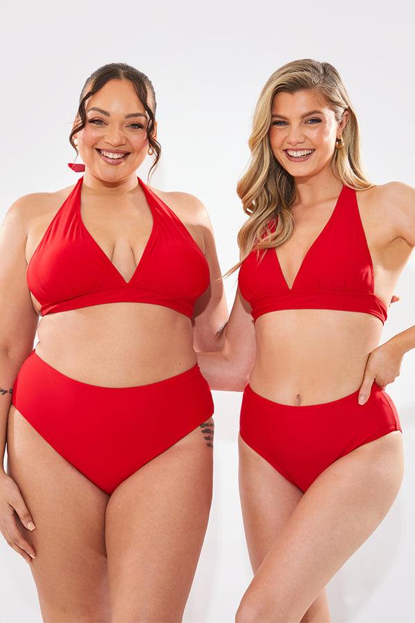 In The Style In The Style Sculpt And Control High Waist High Leg Bikini Bottom Red