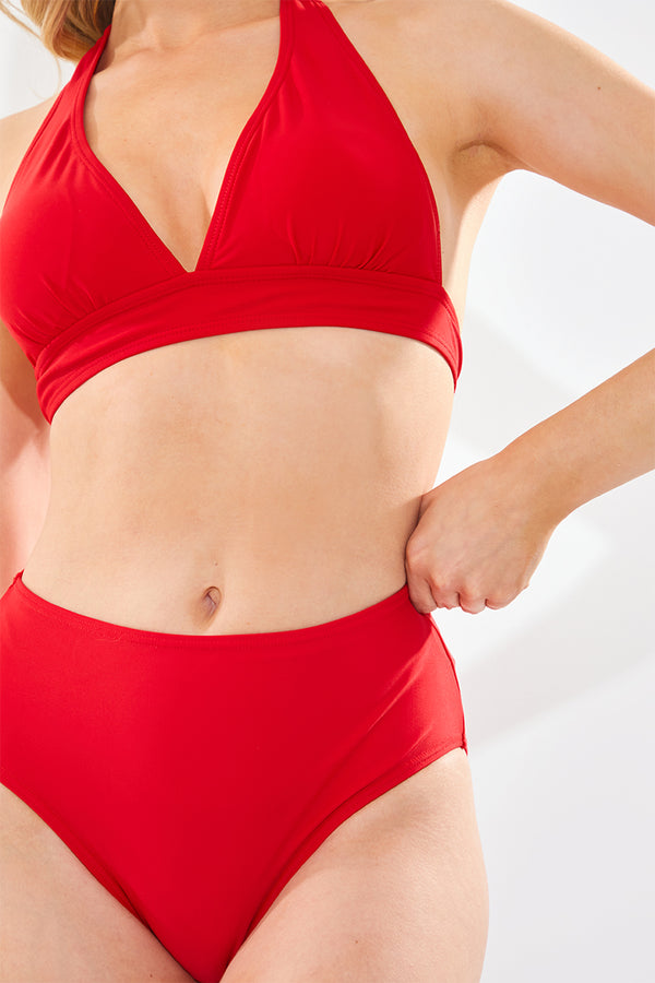 In The Style In The Style Sculpt And Control High Waist High Leg Bikini Bottom Red