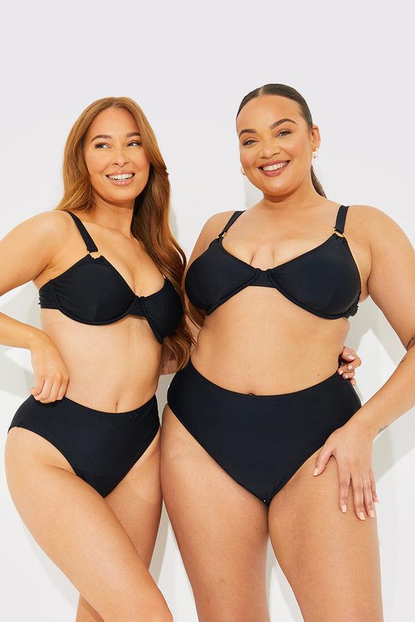 In The Style In The Style Sculpt And Control High Waist High Leg Bikini Bottom Black